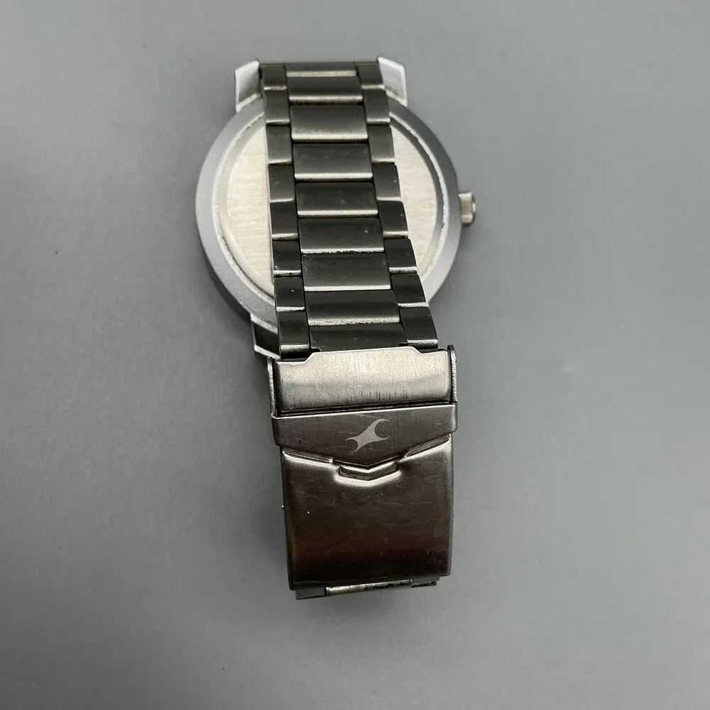 Fastrack Mens Watch 45mm Black Dial Silver Tone Sport 50M WR New Battery 7.25